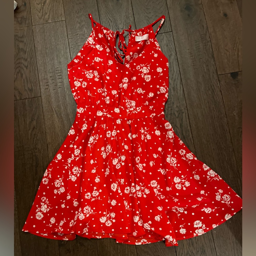 lucy love xs red floral print dress